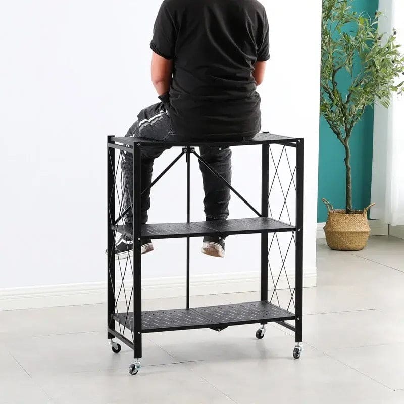 3 Layer Foldable Mobile Wheels Storage Cart, Large Iron Multifunctional Living Room Rack, Multilayer Bookshelf Display Kitchen Storage Rack, Metal Shelving Units Storage Racks with Lockable Wheels, Kitchen Home Space Saving Organizer 3 Layer Foldable Mobile Wheels Storage Cart, Large Iron Multifunctional Living Room Rack, Multilayer Bookshelf Display Kitchen Storage Rack, Metal Shelving Units Storage Racks with Lockable Wheels, Kitchen Home Space Saving Organizer
